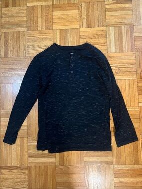Back to School Boys Black Long-Sleeve Henley Top subtle specs of gray 10-12